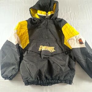 Vintage Starter Pittsburgh Penguins Pullover Jacket Hooded NHL Black Yellow Mens